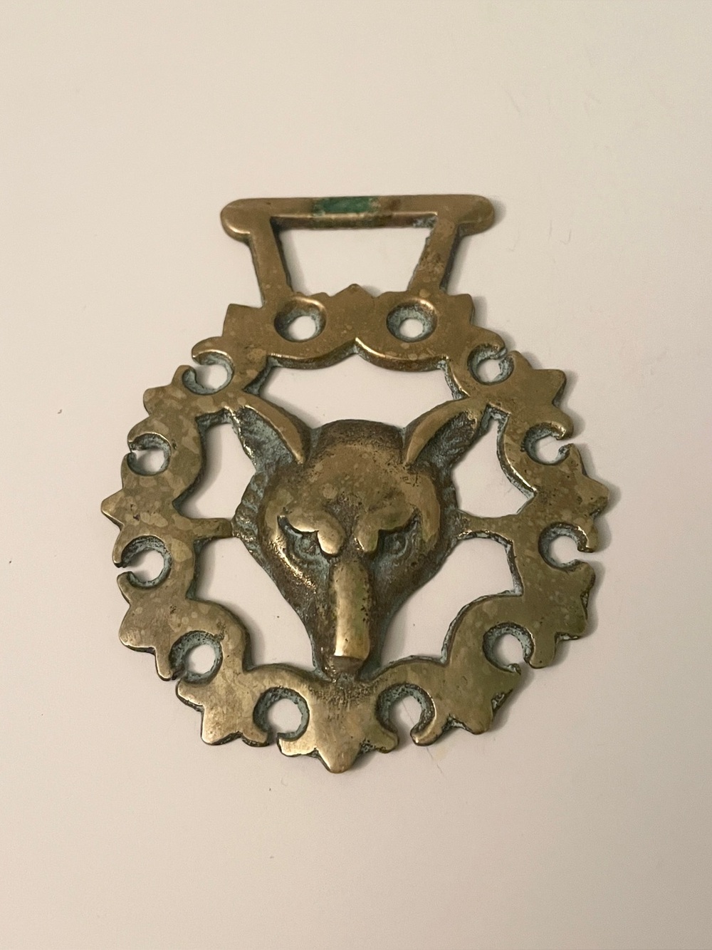 Vintage Solid Brass Horse Medallion Fox Head Hunt Hanger Bridle Harness Decor
